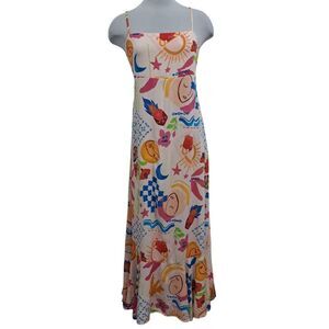 Paper Hearts Fun Colorful Cut Out Maxi Dress Sun Stars Floral Large Multi-Color